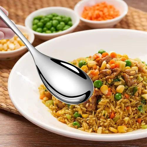 Miniatura 7 de Juego de 2 cucharas de servir, cucharas sólidas y ranuradas de acero inoxidable de 9.4 pulgadas, utensilios de cocina extra grandes y resistentes