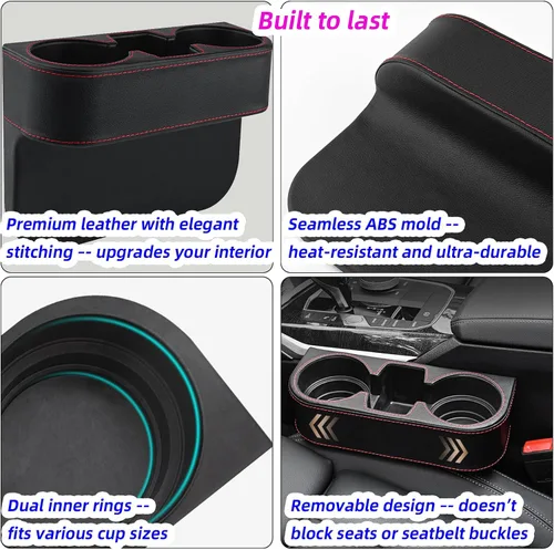Miniatura 4 de Expansor de portavasos para automóvil y relleno de espacio para el asiento, funda de piel sintética con costuras, organizador de asiento delantero