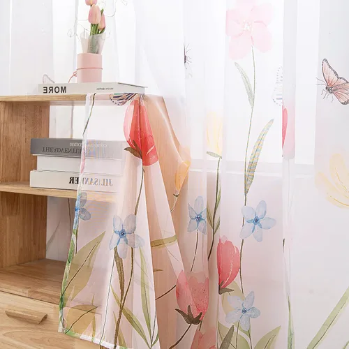 Miniatura 7 de youleyar Cortinas traslúcidas florales para sala de estar, 2 paneles de 54 pulgadas de largo, cortinas semitransparentes blancas con estampado