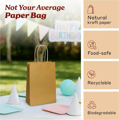 Miniatura 4 de PTP - 250 bolsas de mano para regalo, de papel, Kraft Perfectas para cumpleaños, bodas, vacaciones y toda ocasión Colores blanco o natural