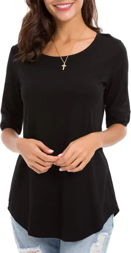 Miniatura 2 de Blusas de algodón para mujer, de manga hasta el codo, de moda, estilo casual, tipo túnica