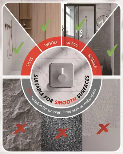 Miniatura 7 de Auxmir Ganchos Adhesivos de Servicio Pesado 30lb(Máx) Ganchos de Pared, Paquete de 5 Toallero Autoadhesivo Sin Daños, Acero Inoxidable para Abrigo