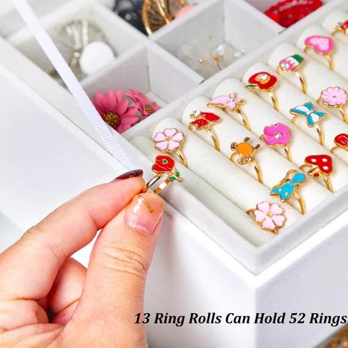 Miniatura 5 de Joyero de pendientes para mujeres y niñas, organizador de aretes de 5 capas, caja organizadora de joyas blanca con candado, collares y aretes