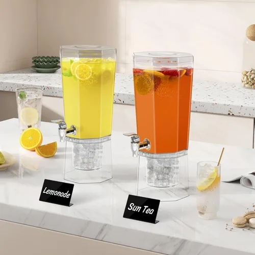 Miniatura 2 de Lifewit Dispensador de bebidas de plástico de 1 galón, recipientes de jugo con tapa para fiesta, dispensador de bebidas de hielo con soporte