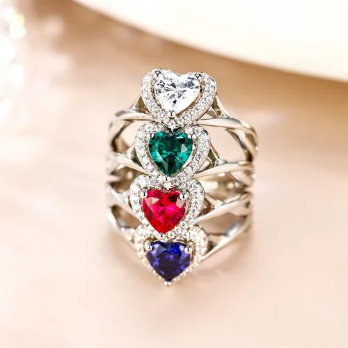 Miniatura 5 de BELLNA Anillo de promesa de plata de ley 925 para mujer, anillo de compromiso de boda de compromiso de boda con zafiro azul rubí y esmeralda
