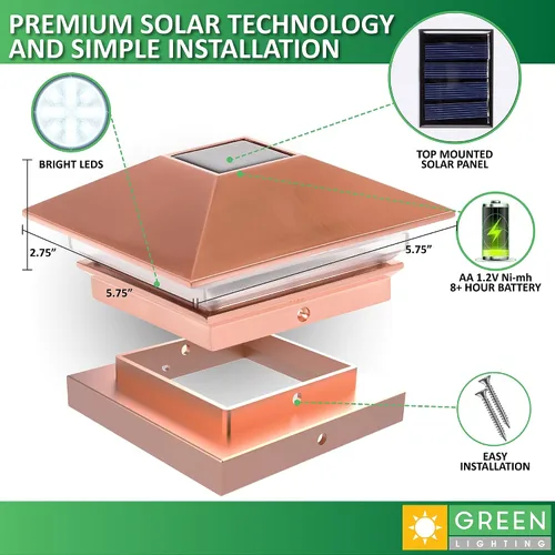 Miniatura 3 de Postes solares GreenLighting Nominal 4 x 4 Slim LED, lámpara con remate para postes de madera, Bronce