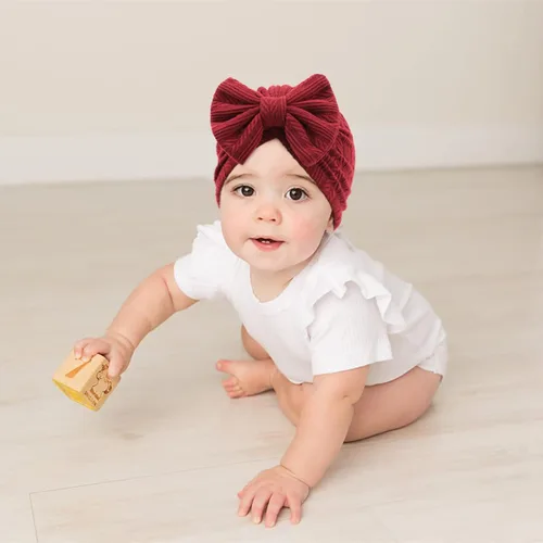 Miniatura 2 de DRESHOW BQUBO 5 Pieces Newborn Baby Turban Hats Bow Baby Infant Beanie Breathable Toddler Cap for Baby Girls