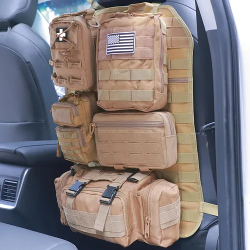 Miniatura 19 de Organizador táctico universal para respaldo de asiento, panel Molle para vehículo, bolsa de almacenamiento con 5 bolsas Molle desmontables