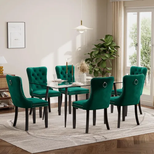 Miniatura 11 de Baysitone Juego de mesa de comedor de vidrio de 51 pulgadas para 4, juego de 5 piezas moderno de comedor, mesa de cocina rectangular de vidrio con 4