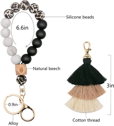 Miniatura 2 de Bisanzoya Llavero de cuentas con borla, pulsera de silicona para llavero, bonita pulsera bohemia para mujer