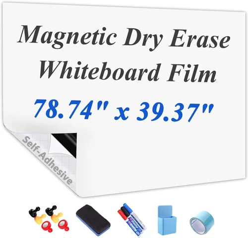 Miniatura 10 de Papel magnético de borrado en seco con adhesivo, película de pizarra blanca de 24 x 12 pulgadas para pared, fácil de escribir y limpiar, pizarra