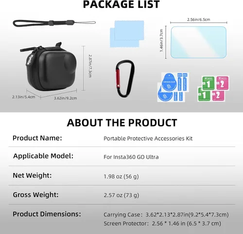 Miniatura 9 de Estuche de transporte pequeño + 2 protectores de pantalla para Insta360 GO Ultra, bolsa de almacenamiento de viaje portátil dura de poliuretano