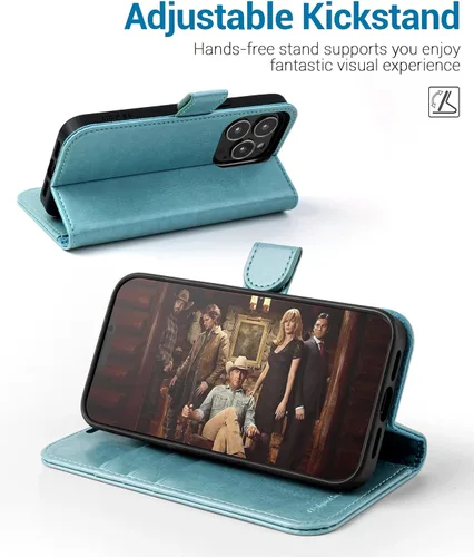 Miniatura 4 de OCASE Funda tipo cartera compatible con iPhone 13 Pro, de piel sintética, con tarjetero, soporte de bloqueo RFID