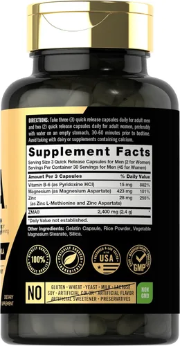 Miniatura 2 de Carlyle ZMA Suplemento para hombres y mujeres 90 cápsulas Zinc, magnesio y vitamina B6 Sin OMG y sin gluten