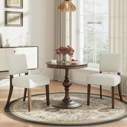 Miniatura 10 de MALOL Juego de 2 sillas de comedor tapizadas, sillas de cocina de tela moderna con respaldo, patas de madera para cocina, comedor, restaurante, beige