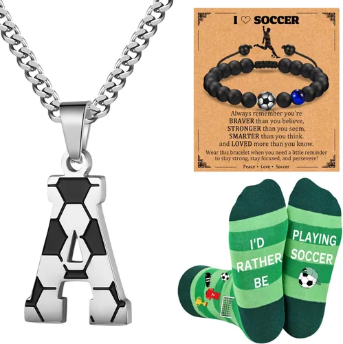 Miniatura 7 de Soccer Gifts Set A-Z Letter Soccer Necklace for Men Novelty Soccer Socks&Soccer Bracelets for Soccer Lovers
