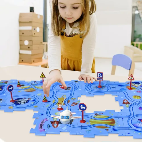 Miniatura 7 de Regalo de Cumpleaños para Niño de 4 Años, Juego de Pista de Carreras de Rompecabezas, Juego de Pista de Carreras de Coches con Rompecabezas, Juego