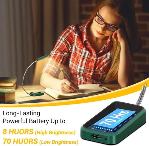 Miniatura 5 de Paquete de 2 luces de lectura recargables para libros en cuidado de ojos de cama, 3 colores, atenuación continua, lámpara de escritorio pequeña