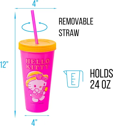 Miniatura 3 de Silver Buffalo Sanrio Hello Kitty Summertime Gardening - Paquete de 4 vasos de plástico que cambian de color, incluye tapa y pajilla, 24 onzas