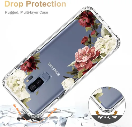 Miniatura 7 de Funda protectora para Samsung Galaxy S9+ G965U con protector de pantalla de vidrio templado, lindo patrón floral transparente de cuerpo completo