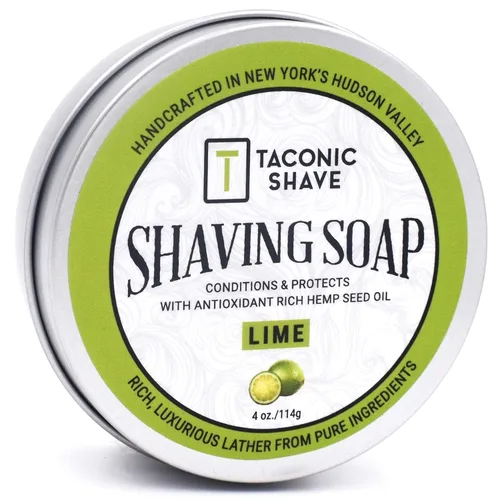 Taconic Shave Jabón de afeitar – Aroma a lima – Espuma densa y lisa para afeitado húmedo clásico – Espuma con cepillo y tazón – Cojín protector y