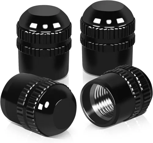 Miniatura 13 de Auto Dynasty Tapones hexagonales de válvula de neumático de aleación de latón recubierto y pulido de aluminio negro cromado (paquete de 4)