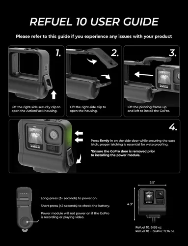 Miniatura 5 de Re-Fuel Paquete de batería extendida de 9 horas para GoPro Hero 13 12 11 10 9 Negro, Banco de energía recargable a prueba de polvo y agua de 33 pies