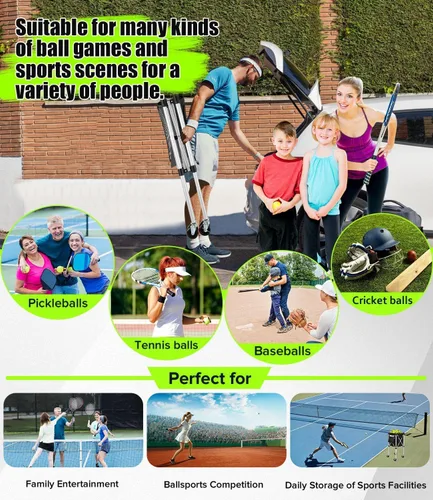 Miniatura 8 de Angooni Professional Tennis Cart with Silent PU Wheels - 2 Capacity Choices (150/240 Balls) - Sturdy, Lightweight & Portable Storage for Practice