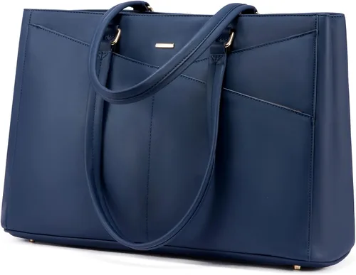 Miniatura 62 de LOVEVOOK Bolsa de mano para computadora portátil para mujer, bolsas de trabajo de cuero de 15.6 pulgadas con soporte grande para tazas para Negro