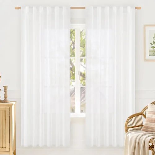 Miniatura 76 de LAMIT Cortinas de lino beige de 30 pulgadas de largo para ventanas pequeñas, cortinas semitransparentes filtrantes de luz, pestaña trasera