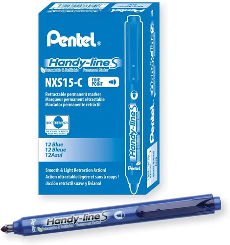 Miniatura 10 de Pentel Handy-line S - Marcador permanente retráctil y recargable, punta de bala, barril negro, tinta negra, caja de 12 unidades (NXS15-A)