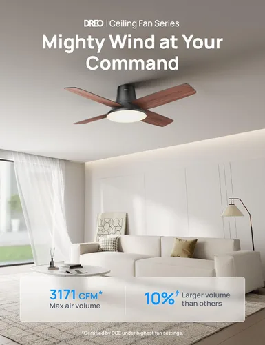 Miniatura 2 de DREO Ventilador de techo, ventilador de techo de perfil bajo de 44 pulgadas con luz y control remoto, LED de 5CCT, 6 niveles regulables, motor Negro