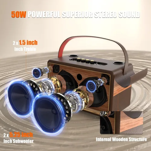 Miniatura 2 de Máquina de karaoke RHM S8, compatible con 3 micrófonos y ajuste de graves/agudos/eco/alto, 6 modos de música, 8H de tiempo de reproducción