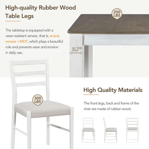 Miniatura 4 de Juego de comedor de madera de 7 piezas, mesa extensible multifuncional con hojas de 12 pulgadas y 2 cajones, más 6 cómodas sillas de comedor