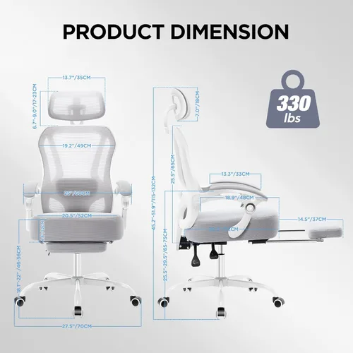 Miniatura 2 de Silla de oficina ergonómica con reposapiés, silla de escritorio reclinable ultra gruesa con soporte lumbar ajustable 2D y reposacabezas, cojín