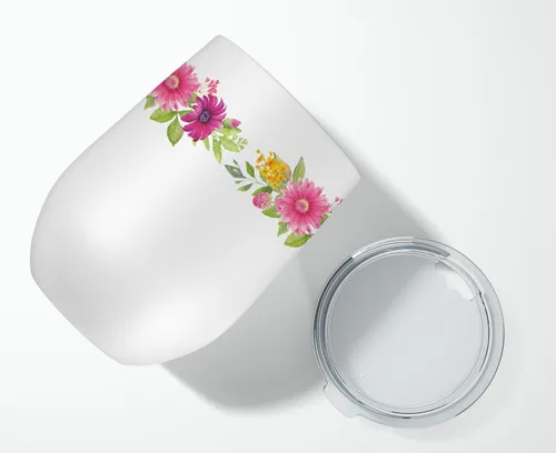 Miniatura 3 de Caroline's Treasures CK4110TBL12 Afghan Hound Pink Flowers - Vaso de vino aislado de acero inoxidable de 12 onzas con tapa, bonita taza de viaje