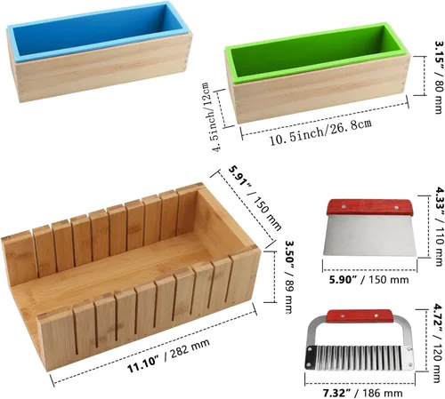 Miniatura 2 de ZOENHOU 7 moldes de jabón de 42 onzas con cortador ondulado de acero inoxidable y cortador recto, barra de jabón rectangular de silicona para hacer