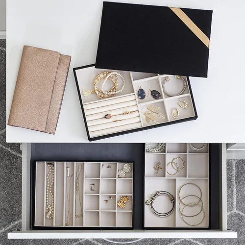 Miniatura 5 de Household Essentials Organizador de joyas negro apilables con tapa extraíble