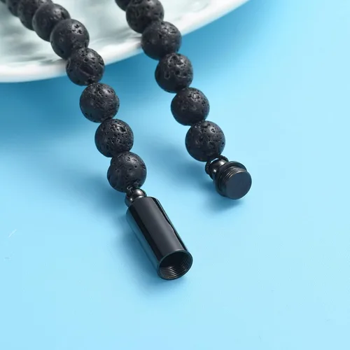 Miniatura 3 de Oinsi Pulseras casuales de piedra de lava para hombre con cuentas de cremación para cenizas tubo hueco joyería conmemorativa longitud ajustable
