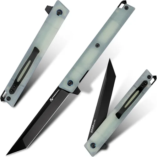 Miniatura 9 de Cuchillo plegable de bolsillo Flipper, hoja de acero DC53 y mango G10. Con clip de bolsillo y rompevidrios, cuchillo de bolsillo para hombres, Verde