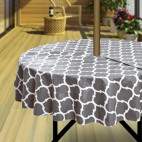 Miniatura 13 de Hipinger Vinyl Round Fitted Tablecloth with Zipper and Umbrella Hole, Outdoor Oil Waterproof Stain Resisteant PVC Table Cover 40-44 Inch, Black