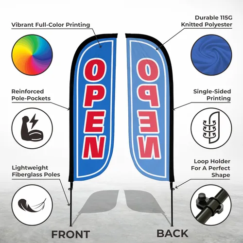 Miniatura 2 de LookOurWay Kit de asta de bandera de plumas, pancarta publicitaria de 7 pies de alto con juego de poste de fibra de vidrio y pico de tierra