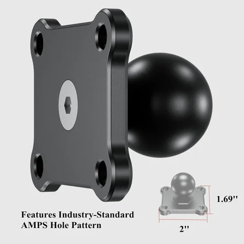 Miniatura 3 de BRCOVAN Base de montaje de bola de 1 pulgada con placa cuadrada AMPS de aleación de aluminio de 4 agujeros, compatible con soportes RAM tamaño B
