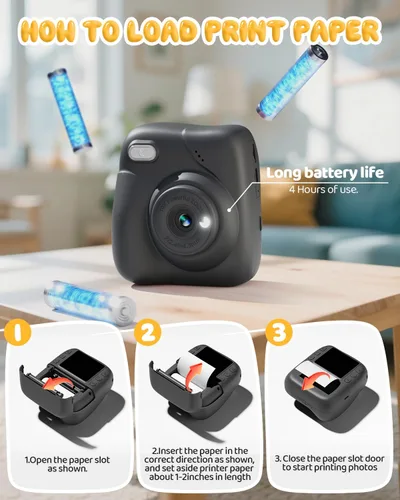 Miniatura 6 de Cámara para Niños con Impresión Instantánea, Cámara Instantánea HD 1080P para Niños con Tarjeta de 32G y 3 Rollos de Papel de Impresión, Juguete