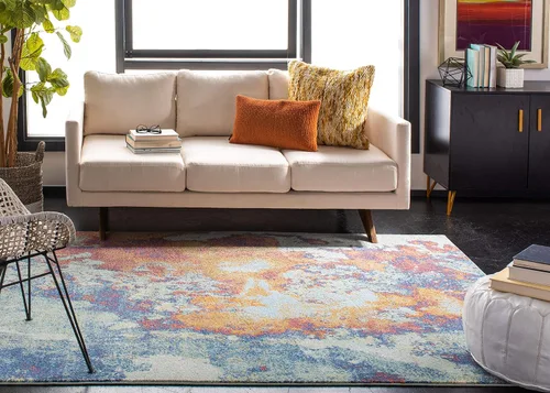 Miniatura 8 de SAFAVIEH Alfombra de 8 x 10 pies – Colección Prism – Grande – Crema y Aqua, diseño abstracto moderno bohemio, no desprende pelusa y fácil
