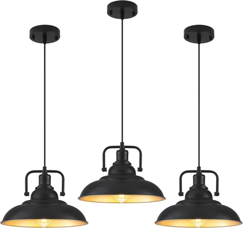Miniatura 22 de Lámpara colgante negra de 12.5 pulgadas, paquete de 3 unidades, luz colgante de granja, iluminación colgante industrial, luces colgantes de cocina