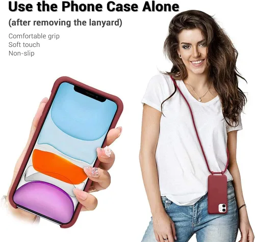 Miniatura 3 de Funda cruzada para iPhone 15, con correa para el hombro, funda de silicona suave con cordón ajustable, lindo protector de carga inalámbrica a prueba