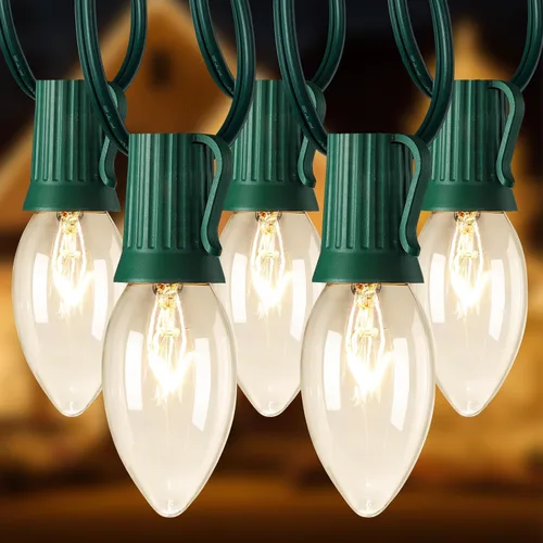 Miniatura 10 de Brightown Tira de luces de bombillas C9 de 25 pies para exterior, luces de Navidad blancas para patio, habitación, fiesta navideña, decoración