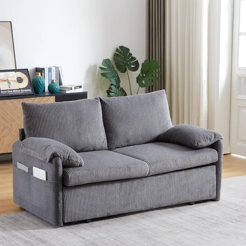 Miniatura 13 de Eafurn Sofá de dos plazas Chesterfield de gran tamaño 3 en 1, sofá cama convertible extraíble tamaño King con otomana movible y ribete de cabeza