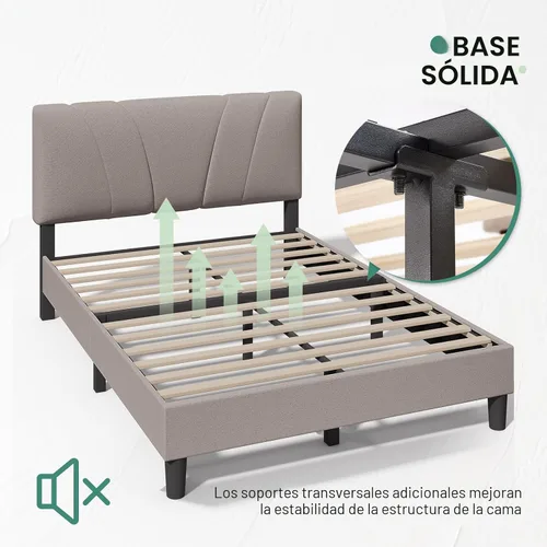 Miniatura 9 de Novilla Base de cama tamaño Queen con cabecero, base de cama tamaño Queen con soporte de listones de madera, cabecero ajustable tapizado en lino,